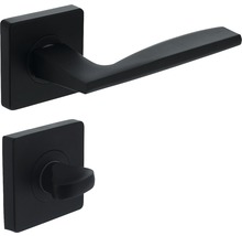Schwarze Türklinke mit Rosette und Drehknopf