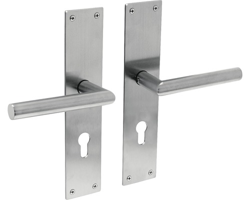 Poignée sur plaque longue Intersteel Jura cylindre profilé 72 mm acier inoxydable Garniture de poignée de porte en acier inoxydable avec rosace de clé