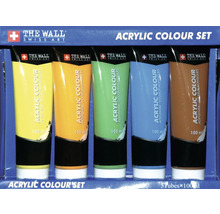 Ensemble de 5 tubes de peinture acrylique, bleu, orange, vert, jaune, marron, 100 ml
