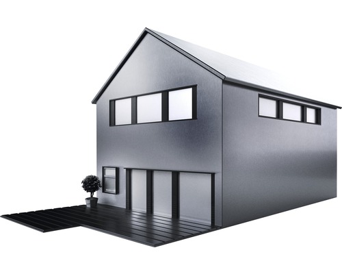 Maison moderne à deux étages avec toit plat et terrasse