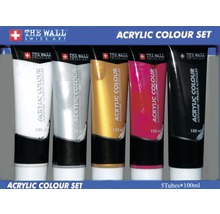 Ensemble de 5 tubes de peinture acrylique, blanc, rouge, or, argent, noir, 100 ml-thumb-0