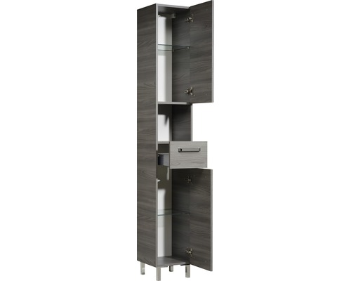 Armoire haute avec tiroir et étagères en verre pour la salle de bain