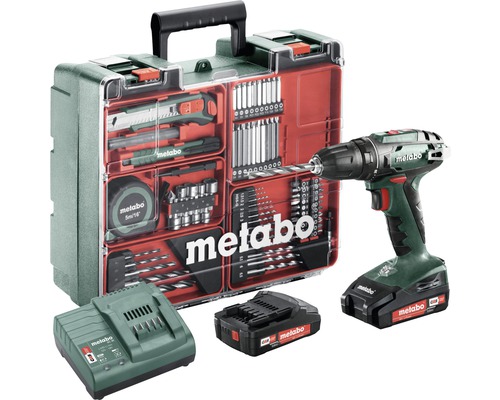 Visseuse à choc sans fil Metabo 18V atelier mobile BS 18, avec 2 batteries (2,0 Ah), chargeur et kit d'accessoires