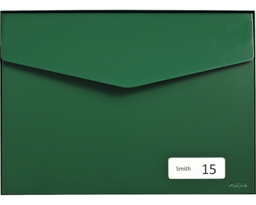 Boîte aux lettres MEFA en acier revêtu par poudre lxhxp 430x312x178 mm Letter 113 vert mousse RAL 6005 semi-mat avec porte-nom + volet