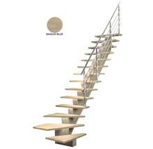 Holztreppe mit Metallgeländer und der Farbton Navajo Blue