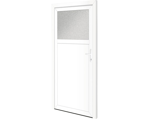 Porte blanche avec partie supérieure en verre et poignée