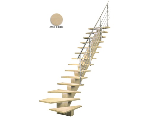 Holztreppe mit Edelstahlgeländer, Farbe Apache Grey