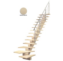 Holztreppe mit Metallgeländer und der Farbton Sioux White