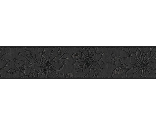 Bordüre 3466-12 Vinyl selbstklebend Blume schwarz Glitzer 5 m x 13 cm-0