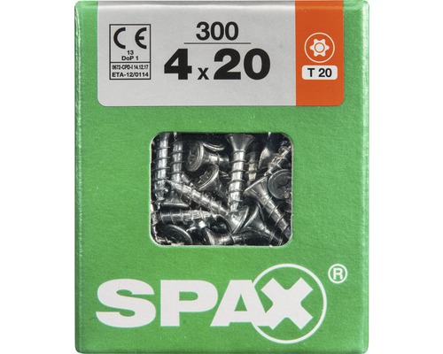 Vis Spax en boîte, dimension 4 x 20 mm, 300 pièces