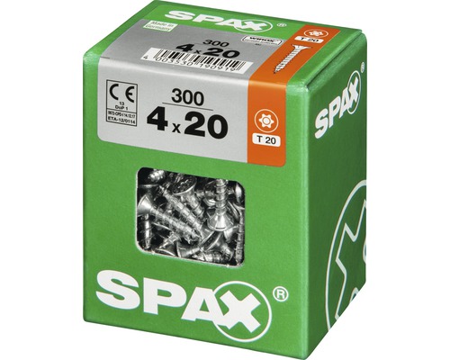 Vis Spax 4 x 20 millimètres, 300 pièces en emballage vert