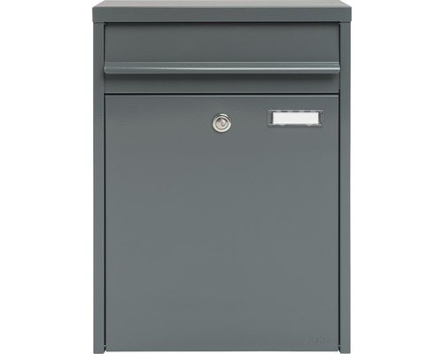 MEFA Briefkasten Stahl pulverbeschichtet BxHxT 345/470/170 mm Piano 350 Basaltgrau RAL 7012 semimatt mit Namensschild + Klappe