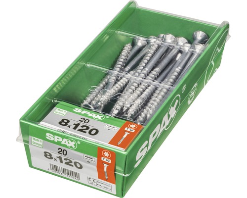 Vis Spax 8x120 millimètres, 20 pièces en emballage plastique