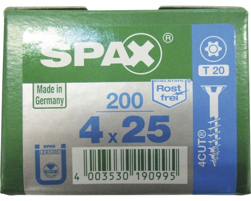 Vis universelles Spax 4 x 25 millimètres, 200 pièces, en acier inoxydable, antirouille
