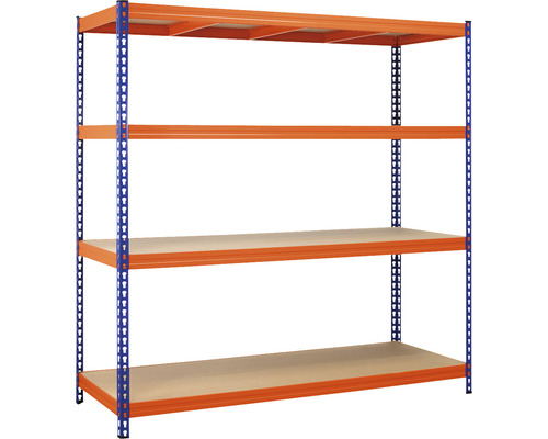 Étagère à emboîter Rayonnage pour charges lourdes Avasco bleu orange 1800 x 1800 x 600 mm 4 tablettes capacité de charge 1600 kg