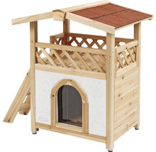 Katzenhaus aus Holz mit Dachterrasse und Leiter