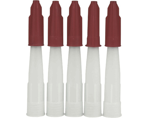 Canules pour cartouche RAUTNER avec capuchon d'étanchéité blanc/rouge 11,2 x 1,8 cm Cinq embouts de dosage en plastique avec capuchon de fermeture