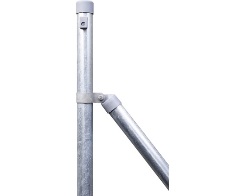 Entretoise de clôture pour hauteur de grillage 80 cm, 120 cm galvanisé à chaud Vue détaillée d''un poteau métallique avec entretoise et capuchon