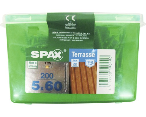 Vis de terrasse Spax 5x60 millimètres, 200 pièces, en acier inoxydable A2