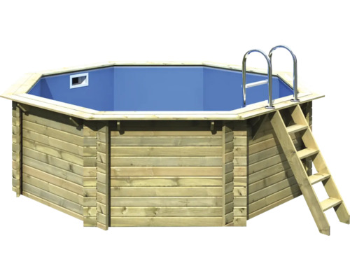 Ensemble de piscine hors sol en bois Karibu Classic 1A ronde Ø 400x124 cm avec échelle et intissé de protection du sol bois
