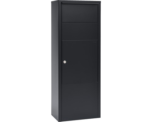 Boîte aux lettres noire sur pied en métal avec serrure