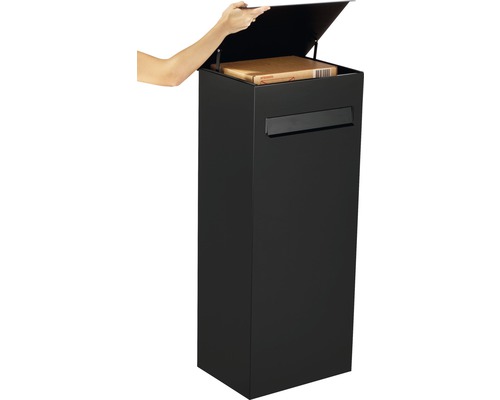 Boîte aux lettres à colis autoportante avec couvercle ouvert et colis