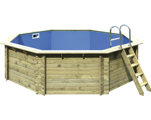 Ensemble de piscine hors sol en bois Karibu Classic 2A ronde Ø 470x124 cm avec échelle et intissé de protection du sol bois