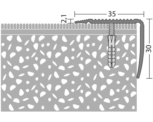 Dessin technique d''un profilé d''arête d''escalier avec dimensions et fixation