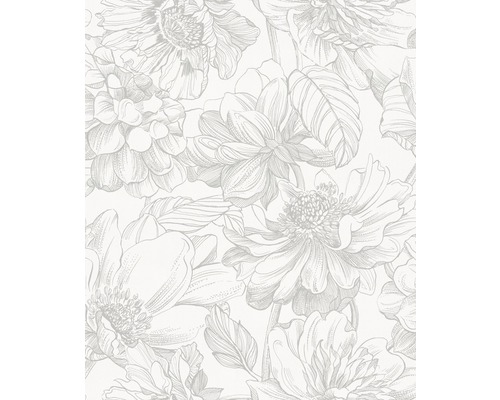 Papier peint intissé 108233 Soft Blush Dahlia gris Papier peint floral avec motif de fleurs