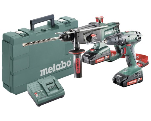 Set Combo perceuse-visseuse sans fil Metabo 18 V BS 18 +marteau combiné sans fil KHA 18 LTX avec 2 batteries Li-Power (2,0 Ah) et chargeur