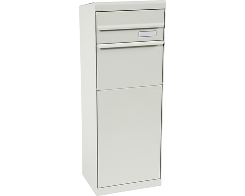 Boîte à colis MEFA en acier revêtu par poudre lxhxp 402/1091/310 mm Maple 662 aluminium blanc RAL 9006 retrait par l’arrière 2 niveaux avec porte-nom-0