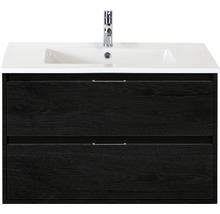 Badmöbel-Set Sanox Porto BxHxT 91 x 57 x 51 cm Frontfarbe black oak mit Waschtisch Keramik weiß