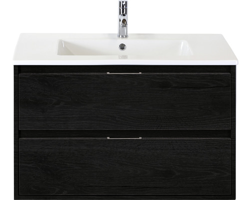 Set de meubles de salle de bains Sanox Porto lxhxp 91 x 57 x 51 cm couleur de façade black oak avec vasque céramique blanc