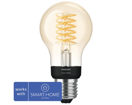 Ampoule LED Philips hue Filament White à intensité lumineuse variable clair E27/7W(50W) 550 lm 2100 K blanc chaud A60 - compatible avec SMART HOME by HORNBACH