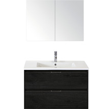 Badmöbel-Set Sanox Porto BxHxT 91 x 150 x 51 cm Frontfarbe black oak mit Waschtisch Keramik weiß
