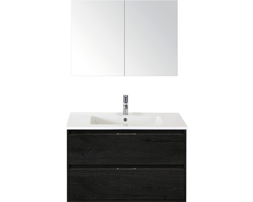 Set de meubles de salle de bains Sanox Porto lxhxp 91 x 150 x 51 cm couleur de façade black oak avec vasque céramique blanc