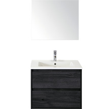 Badmöbel-Set Sanox Porto BxHxT 71 x 170 x 51 cm Frontfarbe black oak mit Waschtisch Keramik weiß und Keramik-Waschtisch Spiegel Waschtischunterschrank