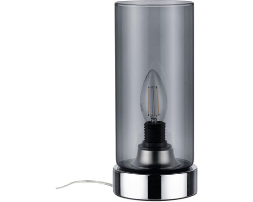 Lampe de table 1 ampoule HxØ 24,4x11 cm Pinja chrome/verre fumé