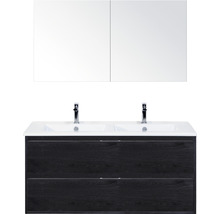 Badmöbelset 3-teilig Doppelbadmöbel Sanox Porto BxHxT 121 x 170 x 51 cm Frontfarbe black oak mit Waschtisch Keramik weiß Griff chrom matt 84730249