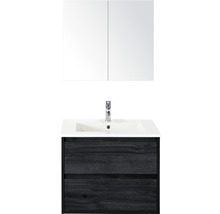 Badmöbel-Set Sanox Porto BxHxT 71 x 170 x 51 cm Frontfarbe black oak mit Waschtisch Keramik weiß
