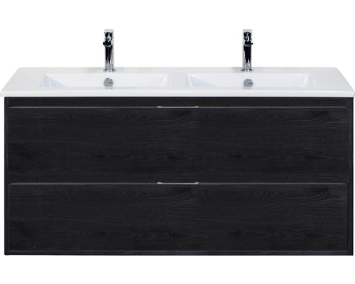 Set de meubles de salle de bains Sanox Porto lxhxp 121 x 57 x 51 cm couleur de façade black oak avec vasque céramique blanc