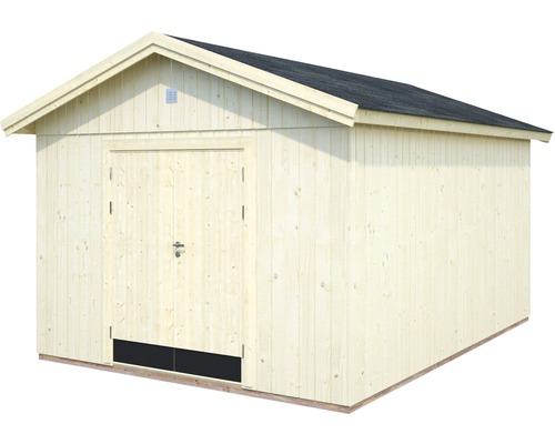 Holzgartenhaus mit Satteldach und Tür