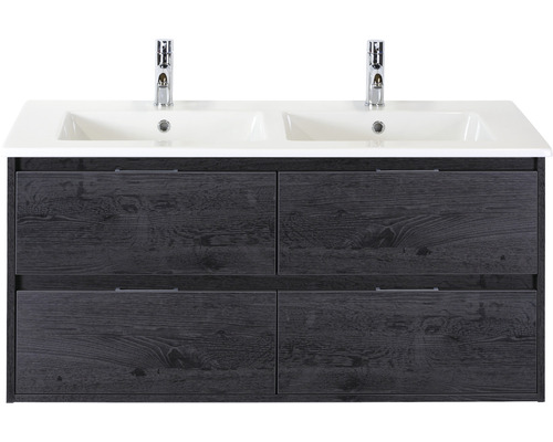 Set de meubles de salle de bains Sanox Porto lxhxp 121 x 57 x 51 cm couleur de façade black oak avec vasque céramique blanc