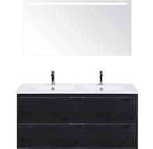 Badmöbelset 3-teilig Doppelbadmöbel Sanox Porto BxHxT 121 x 170 x 51 cm Frontfarbe black oak mit Waschtisch Keramik weiß und Keramik-Doppelwaschtisch Spiegel mit LED-Beleuchtung Waschtischunterschrank Griff chrom matt 84730149