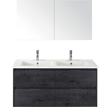 Badmöbelset 3-teilig Doppelbadmöbel Sanox Porto BxHxT 121 x 170 x 51 cm Frontfarbe black oak mit Waschtisch Keramik weiß Griff chrom matt 84731449