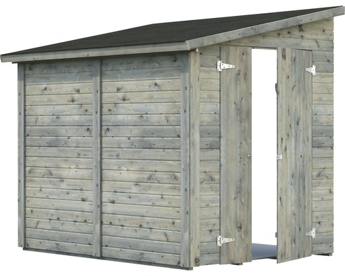 Gartenhaus aus Holz mit geöffneter Tür