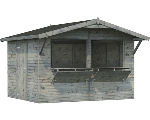 Holzgartenhaus mit Tür und zwei Ausstellfenstern