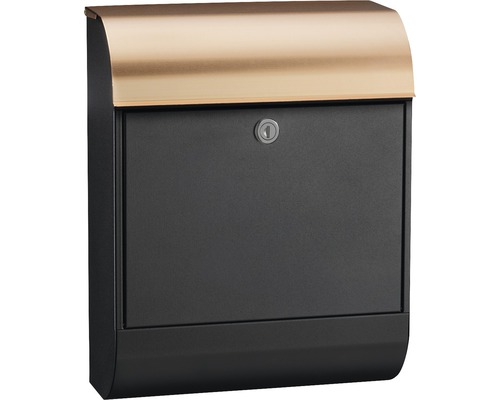 Boîte aux lettres MEFA en acier revêtu par poudre lxhxp 352/450/160 mm Pearl 872 noir foncé RAL 9005 structuré et cuivre avec compartiment à journaux intégré