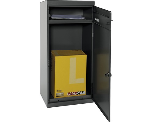 Boîte aux lettres à colis ouverte avec colis et lettres