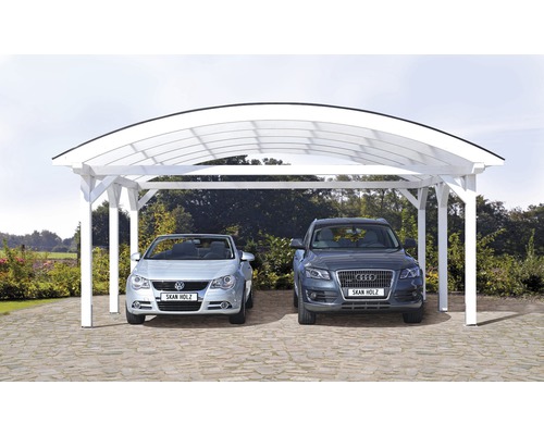 Carport pour deux véhicules Skanholz avec toit incurvé, 635x541 cm, blanc